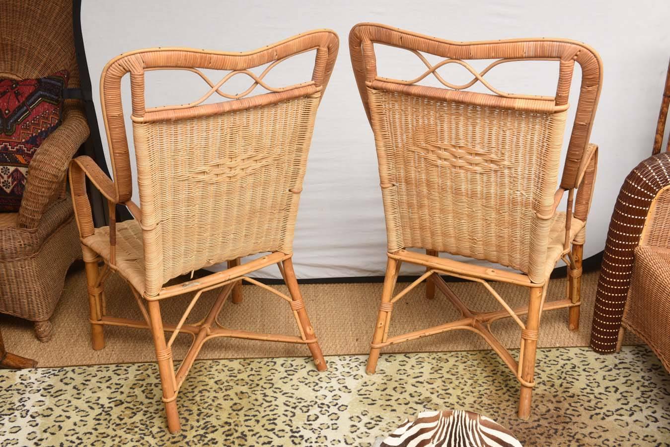 Superb Pair of French Provence Vintage Rattan Armchairs 5