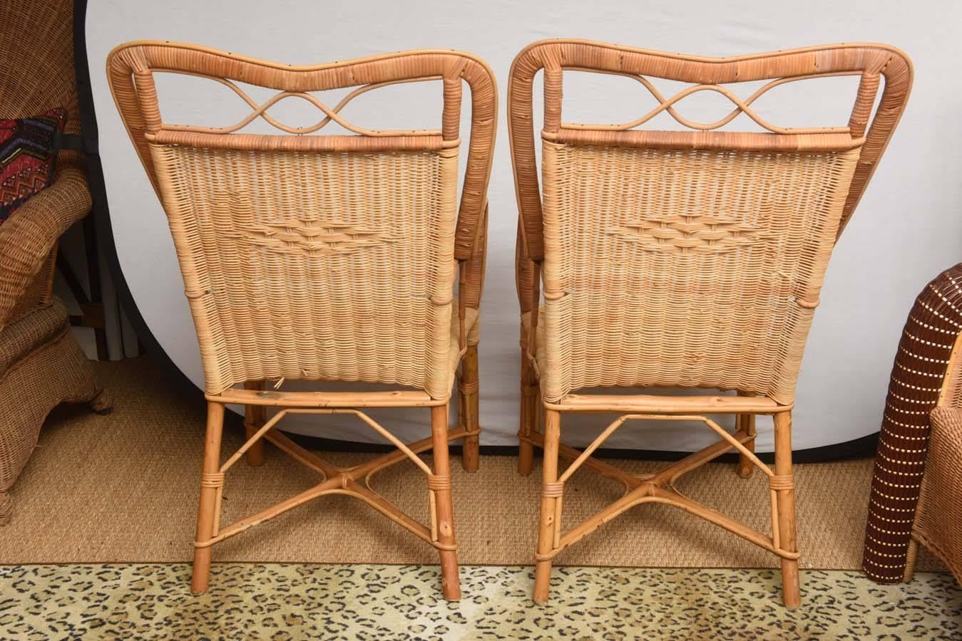 Superb Pair of French Provence Vintage Rattan Armchairs 6