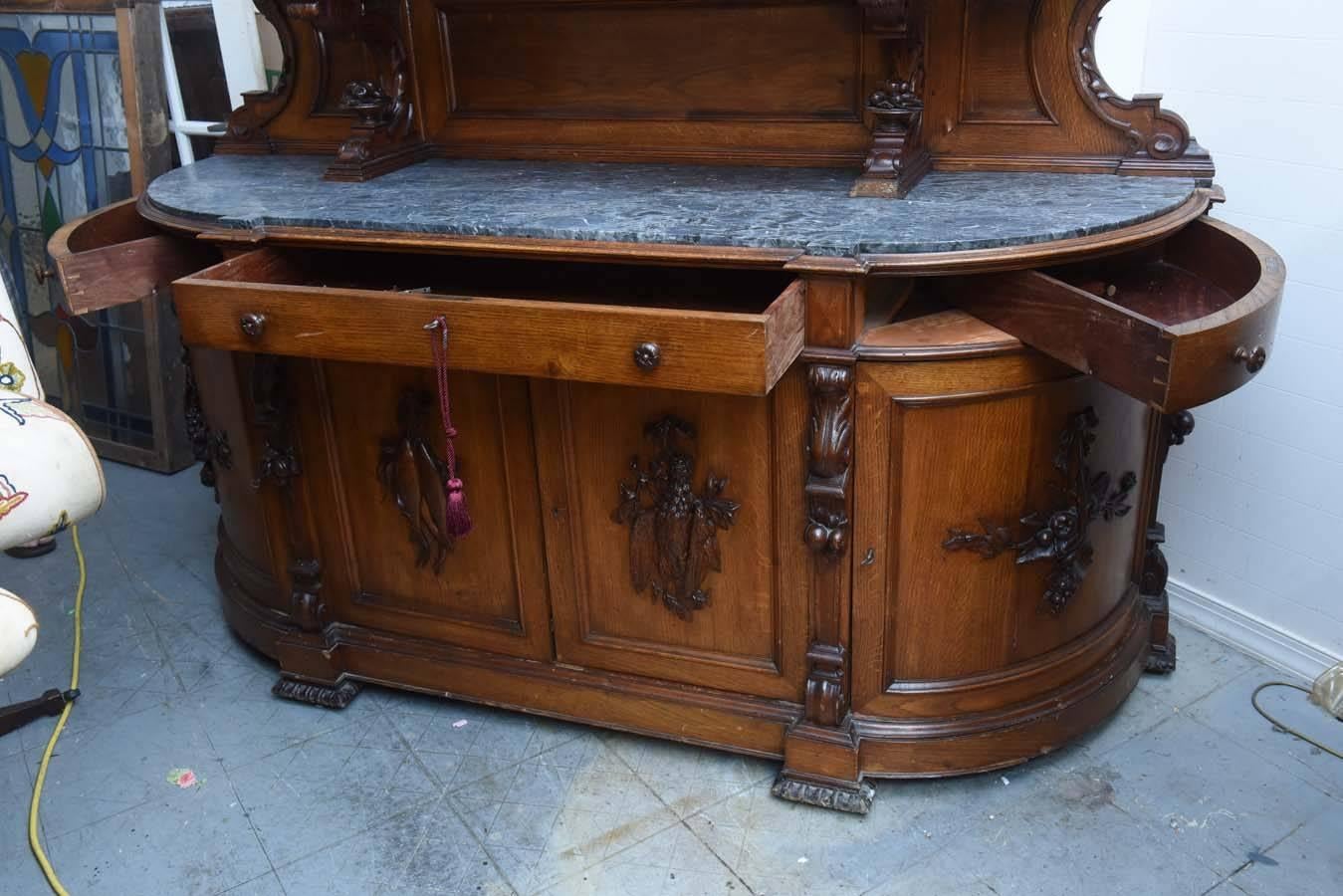19th Century Superb French Oak Carved Antique Hunt Board Server Cabinet Great Log Cabin 