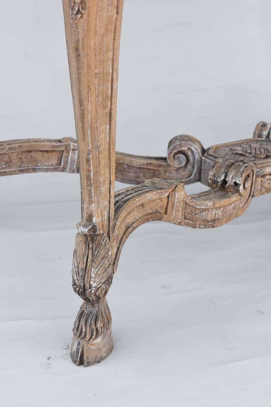Carved 18th Century Bleached Walnut Console with Marble Top
