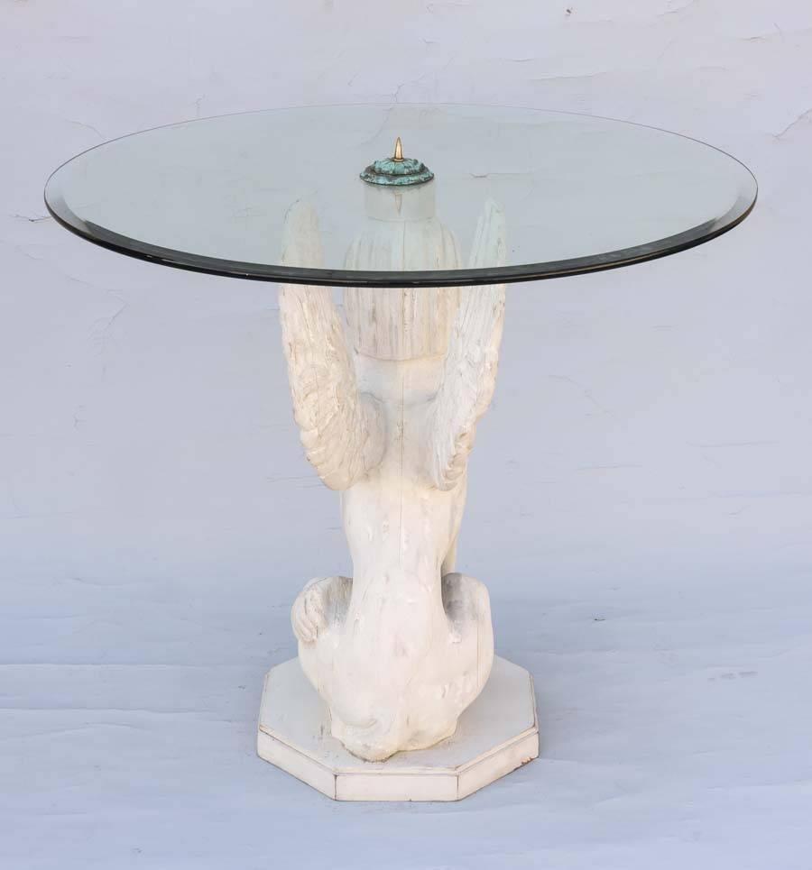 20th Century Pair of Carved Wood, Winged Sphinx Tables with Glass Tops