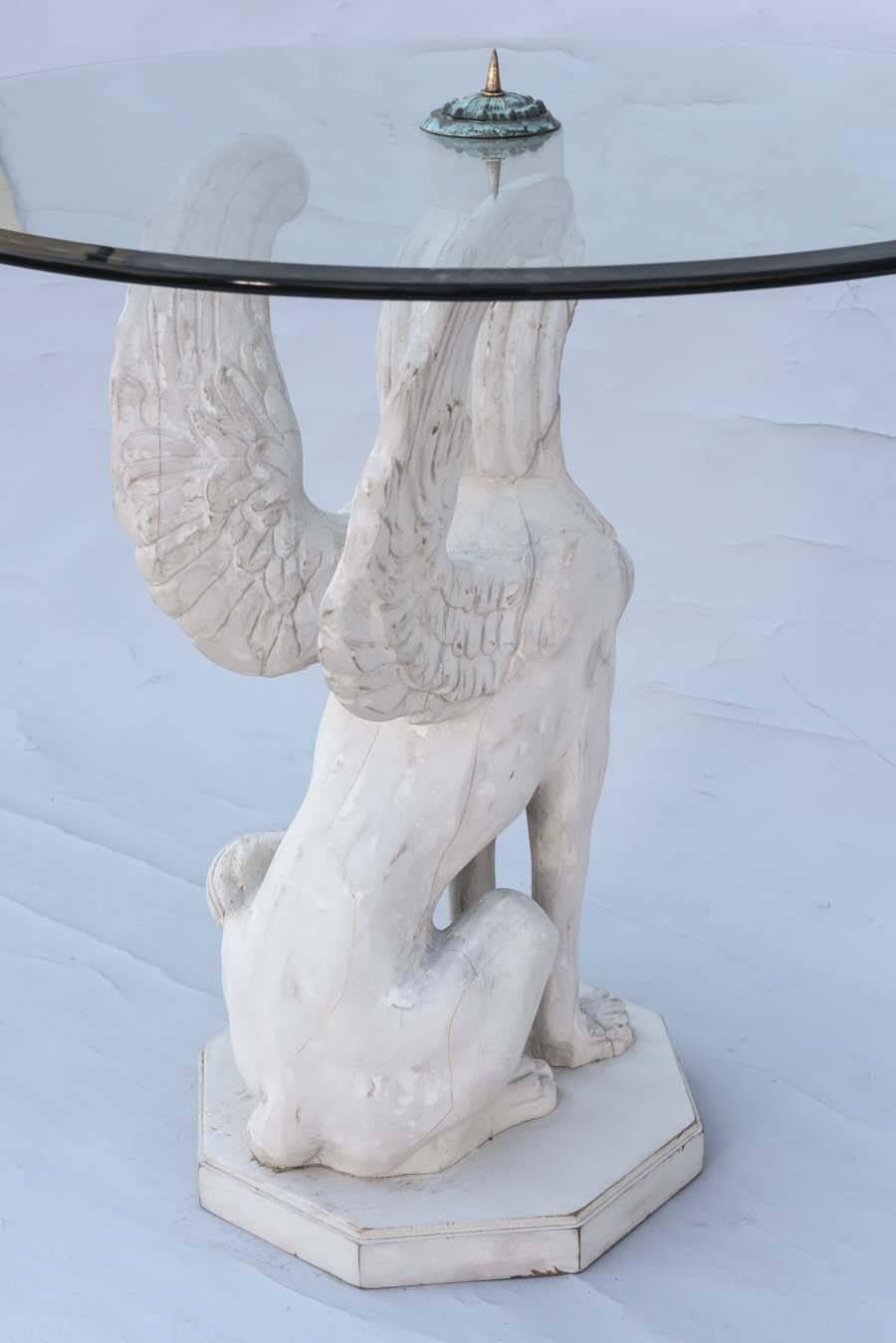 Pair of Carved Wood, Winged Sphinx Tables with Glass Tops 2
