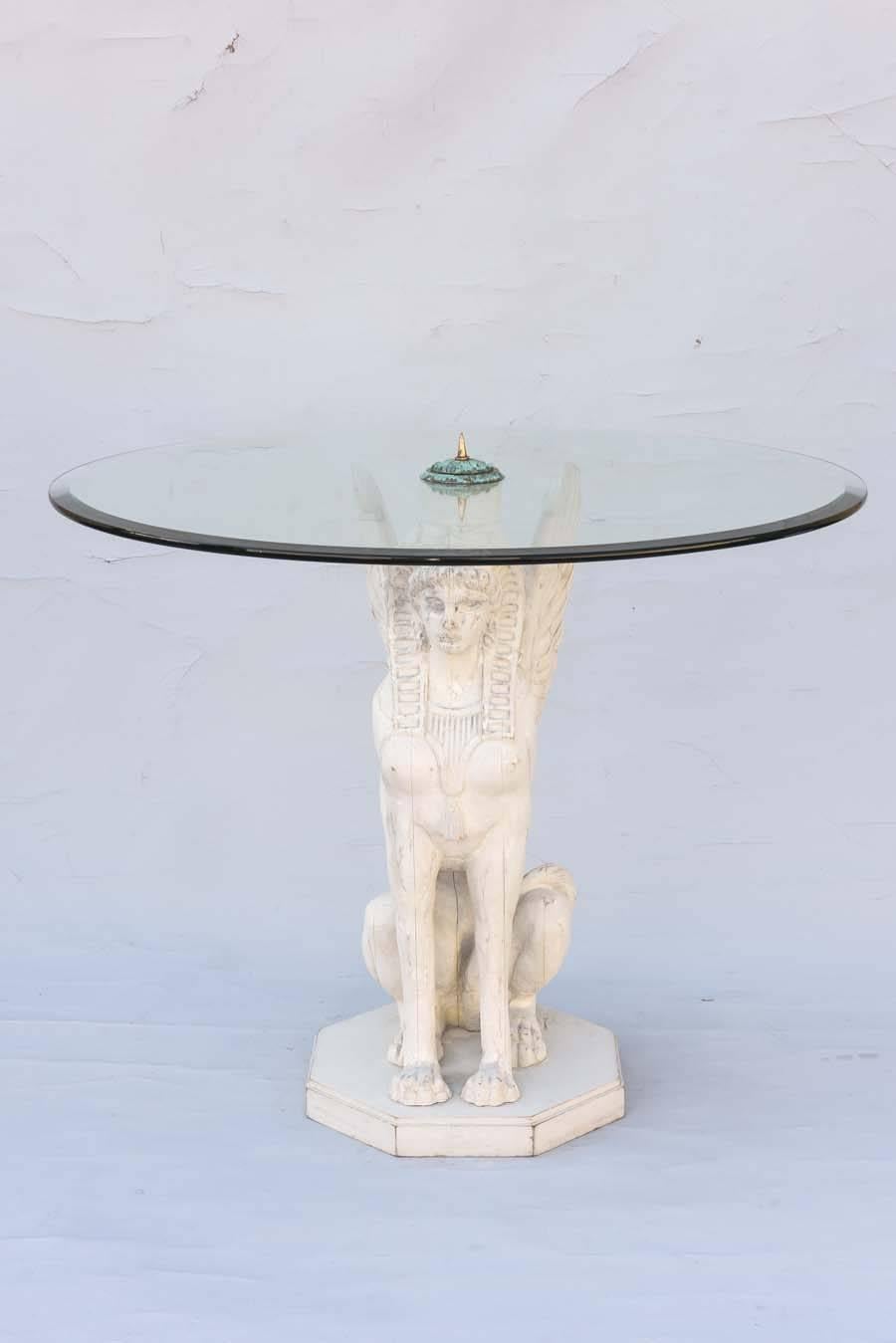 Pair of Carved Wood, Winged Sphinx Tables with Glass Tops 3