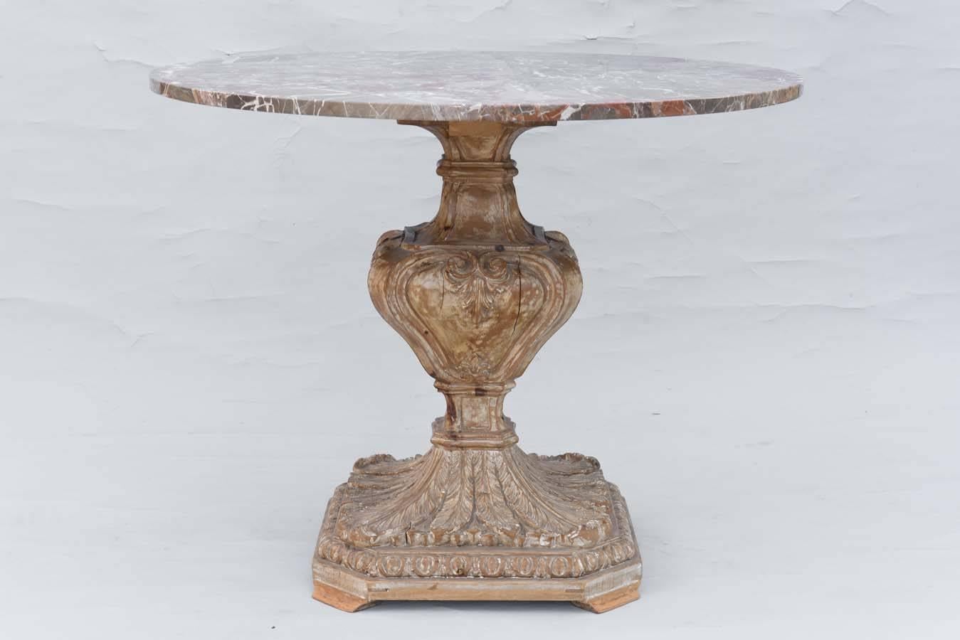 20th Century Carved Italian Center Table with Marble Top, circa 1920s