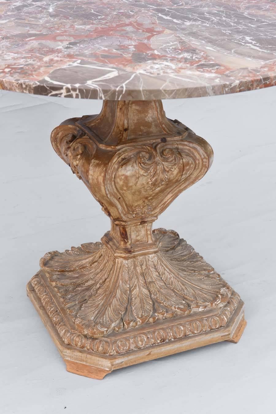 Carved Italian Center Table with Marble Top, circa 1920s 1