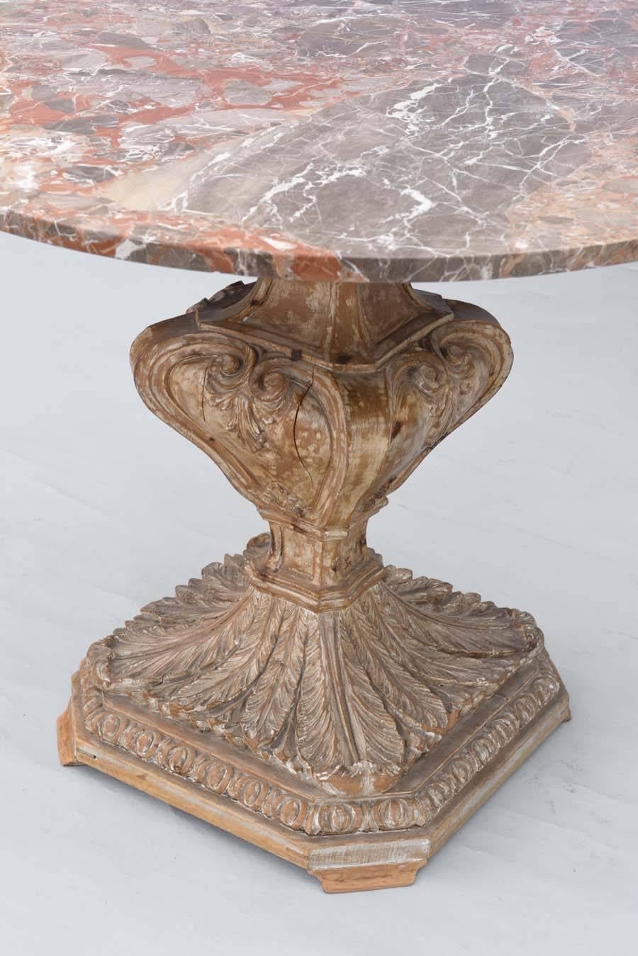 Carved Italian Center Table with Marble Top, circa 1920s 4