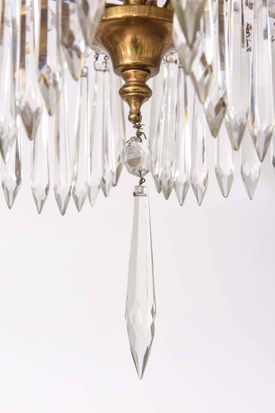 French 19th Century Louis XVI, Gustavin Style Four-Light Bronze and Crystal Chandelier For Sale