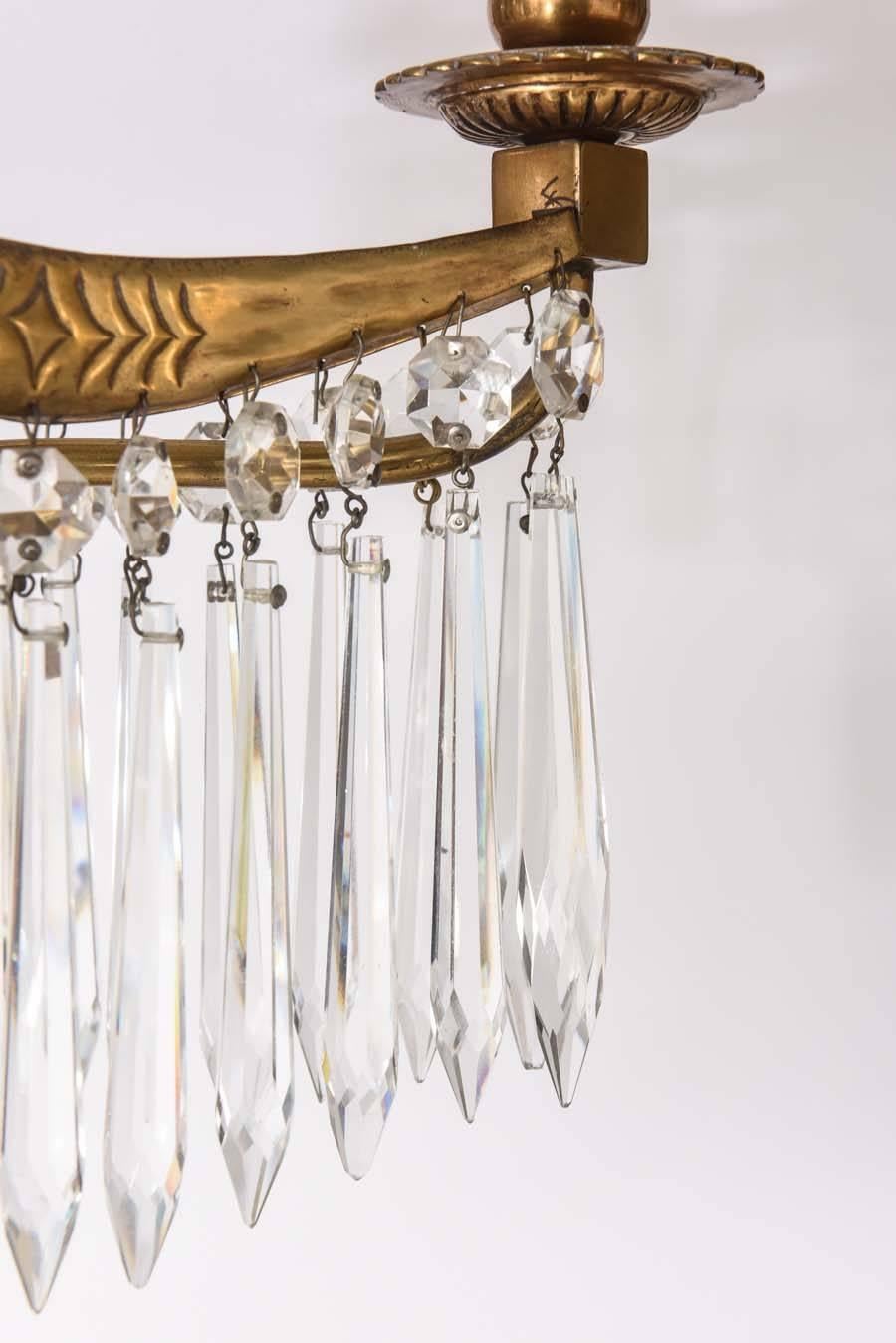 19th Century Louis XVI, Gustavin Style Four-Light Bronze and Crystal Chandelier In Good Condition For Sale In West Palm Beach, FL