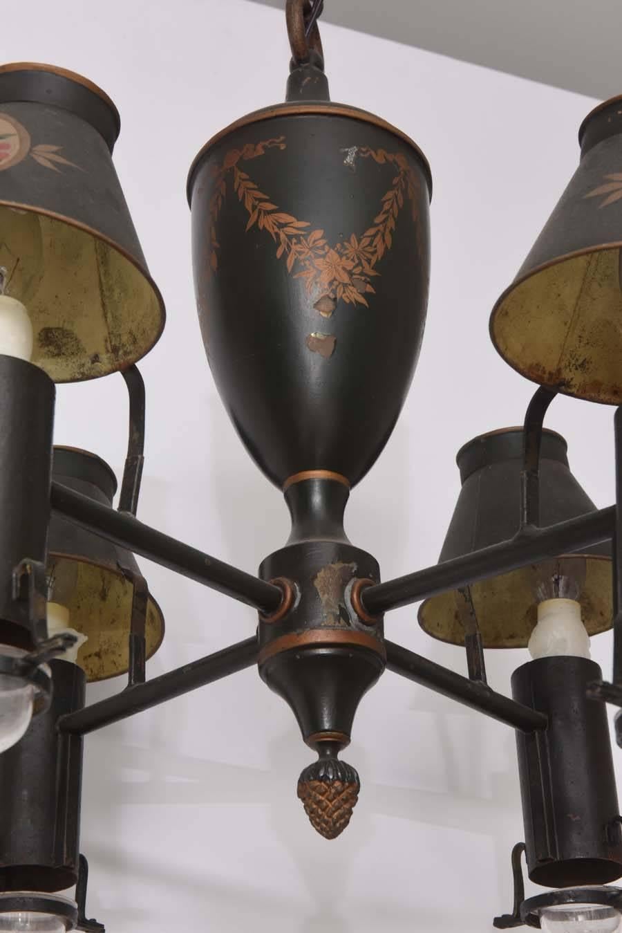 19th Century French Tole Four-Light Chandelier 1