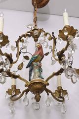Louis XV Style Bronze Chandelier with Meissen Parrot, Crystal Plums and Flowers