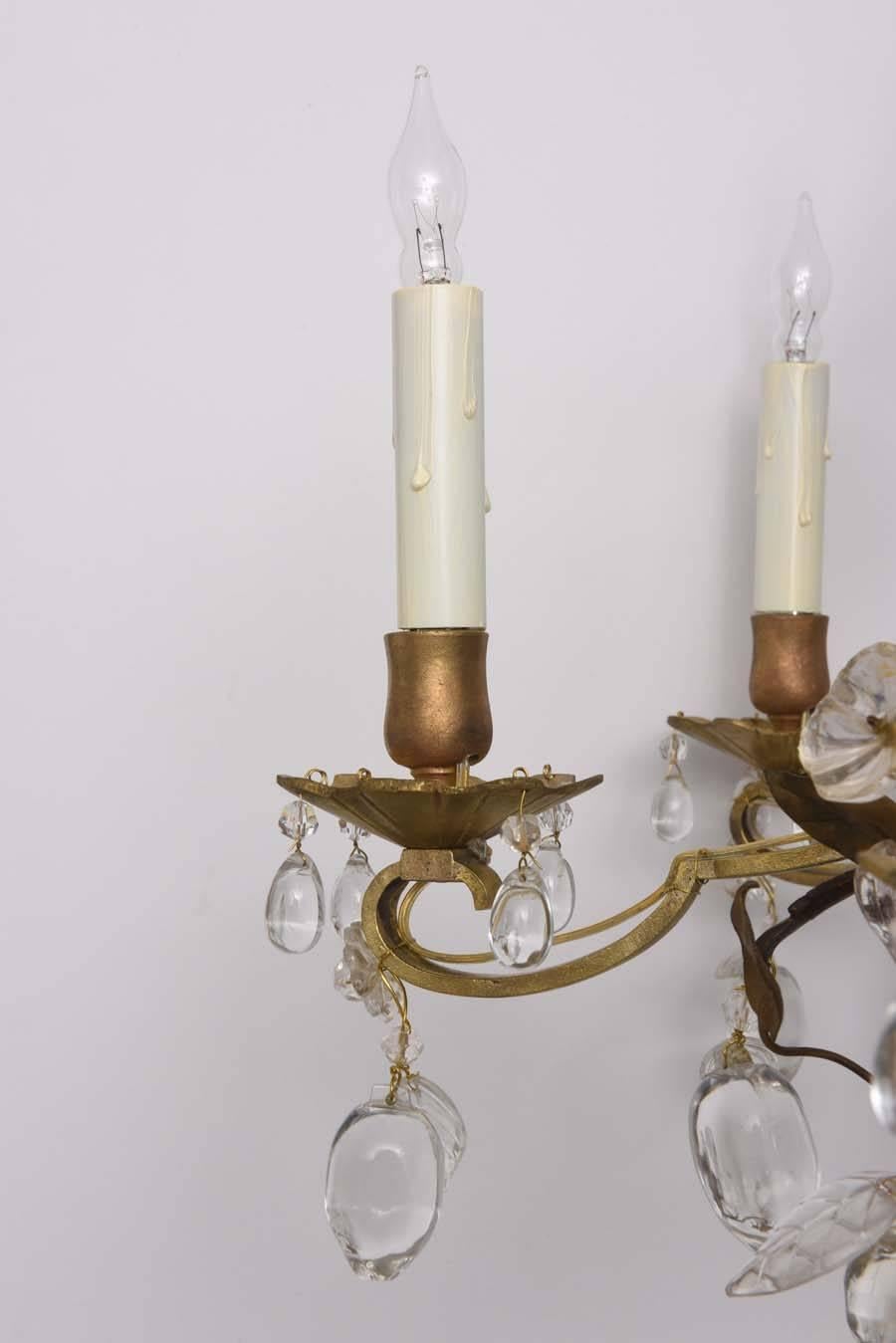 French Louis XV Style Bronze Chandelier with Meissen Parrot, Crystal Plums and Flowers