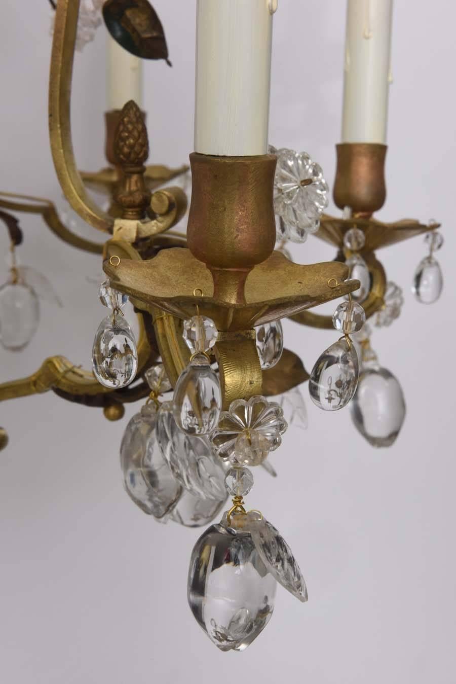 20th Century Louis XV Style Bronze Chandelier with Meissen Parrot, Crystal Plums and Flowers