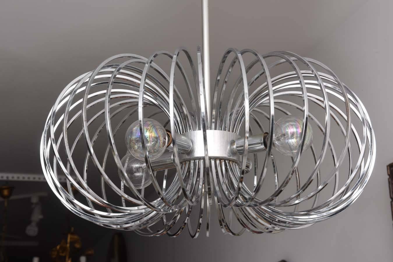 Italian Pair of Polished Chrome Chandeliers by Sciolari