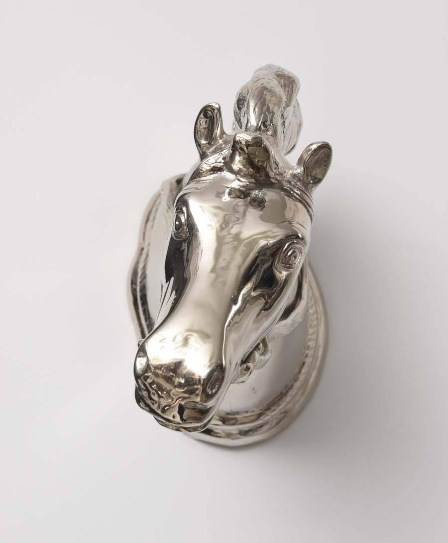 For the equestrian lover the perfect wall-mounted sculpture of a horses head which is made of cast brass that has been nickel-plated.

For best net trade price or additional questions regarding this item, please click the "Contact