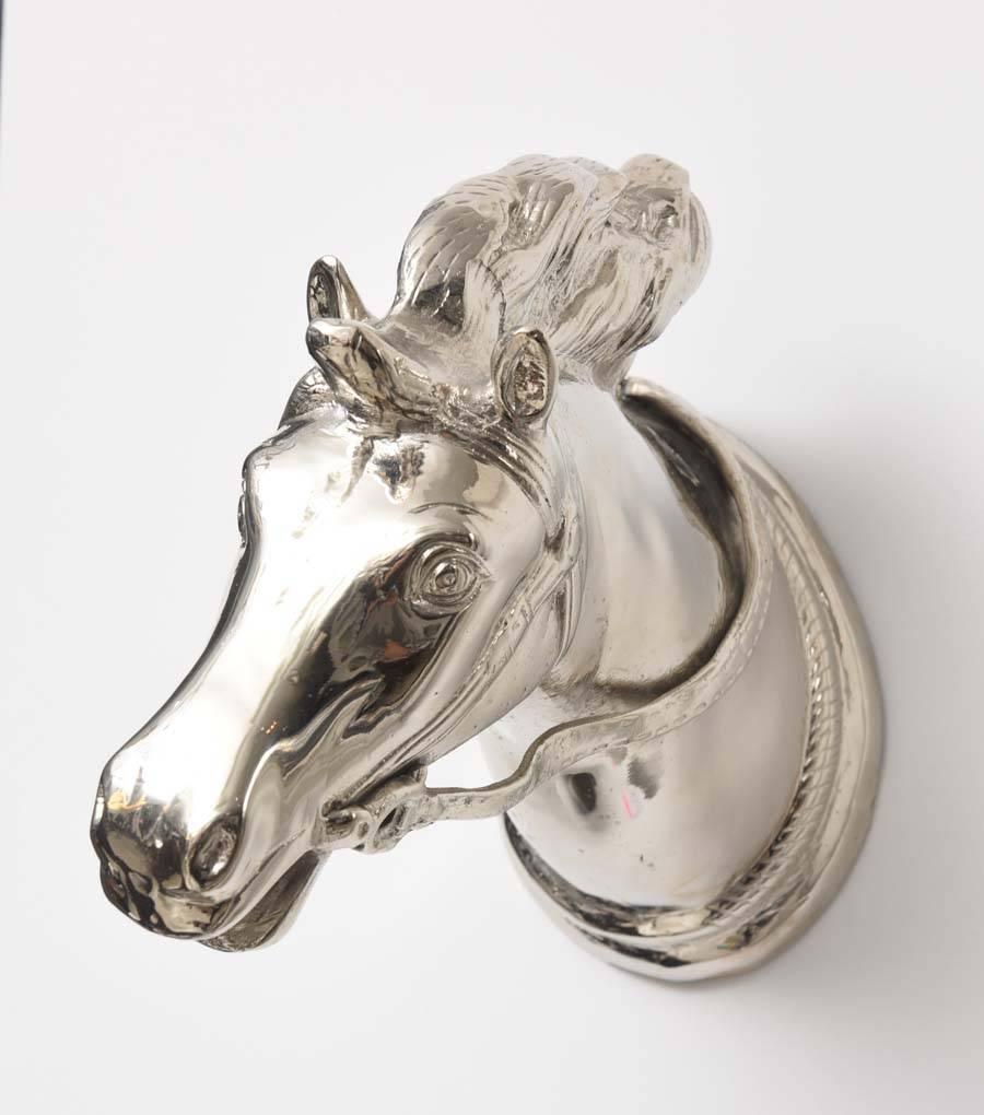 Cast Wall-Mount Nickle-Plated Horse Head Sculpture, German, 1960s
