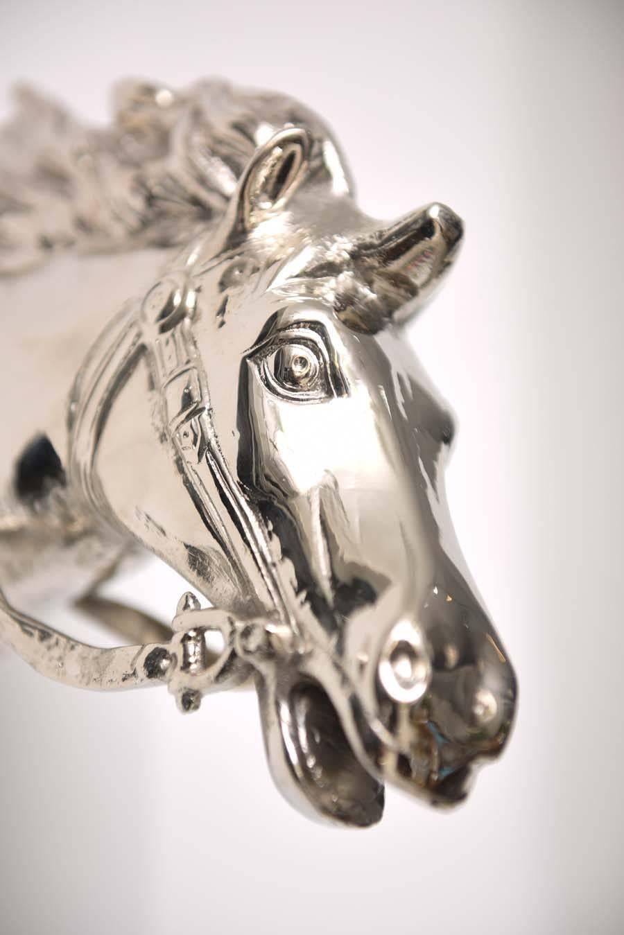 20th Century Wall-Mount Nickle-Plated Horse Head Sculpture, German, 1960s