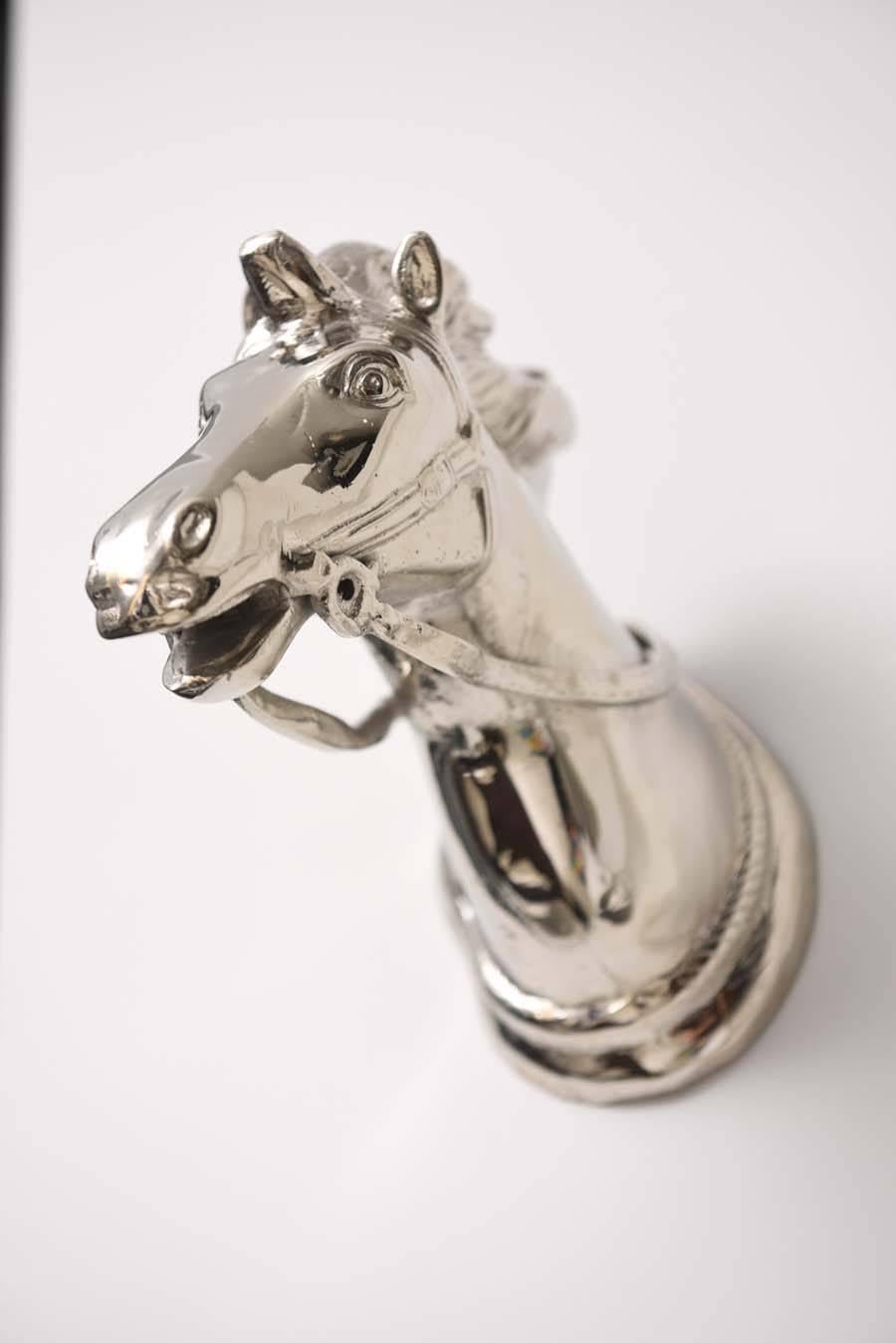 Wall-Mount Nickle-Plated Horse Head Sculpture, German, 1960s 1