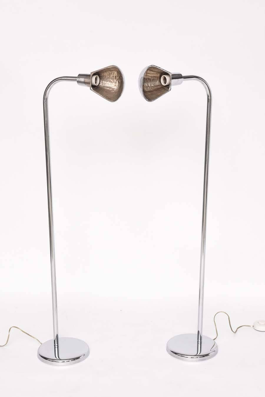 Cast Pair of Art Deco Aluminum Floor Lamps For Sale