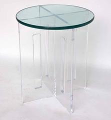 Pair of Bespoke Round Lucite and Glass Side Tables