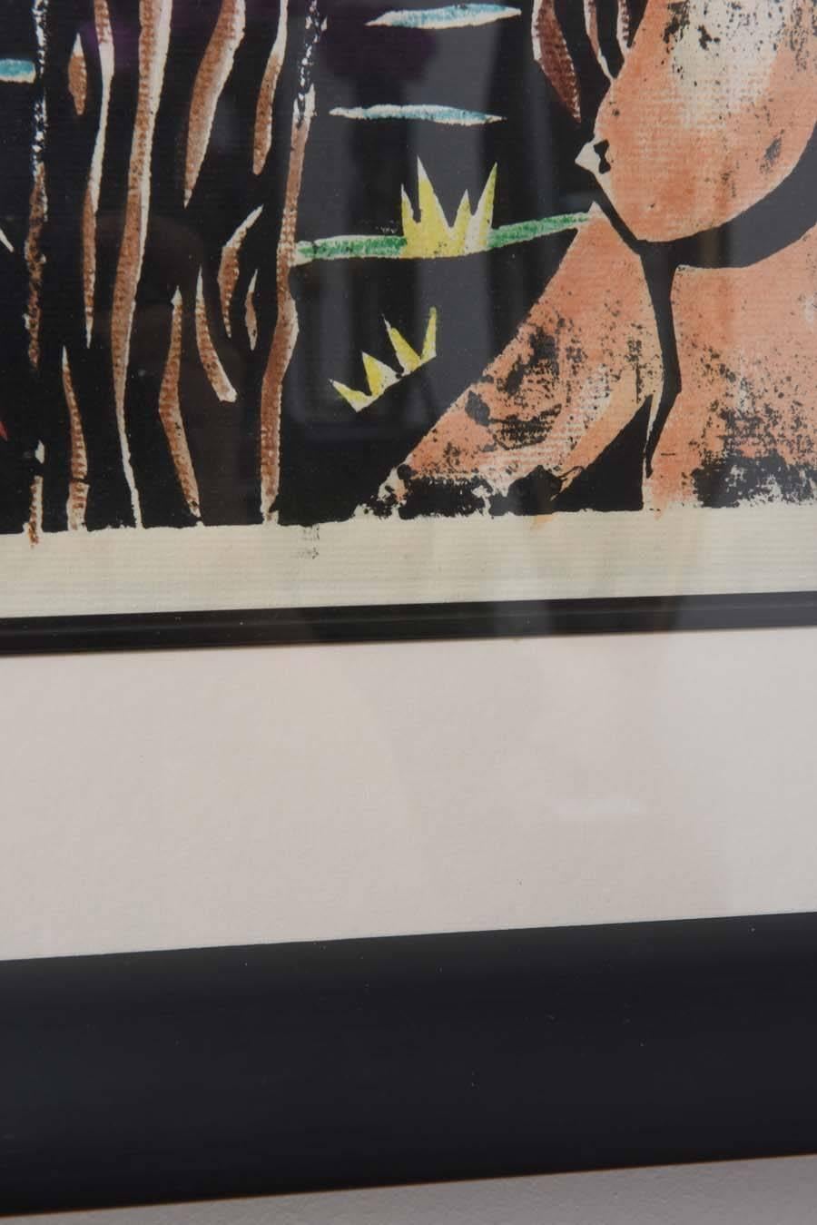 Mid-Century Woodblock Print, 