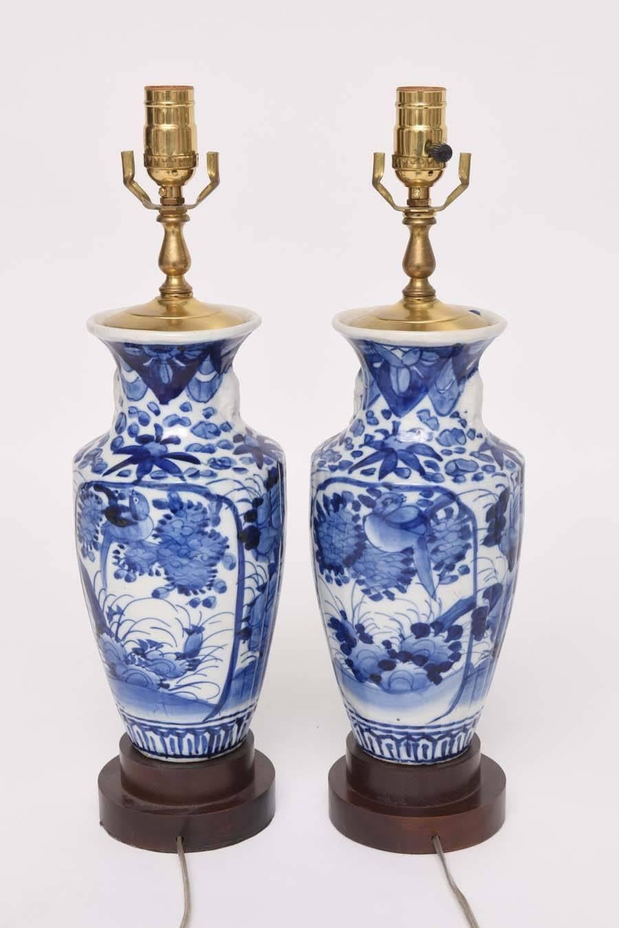 Pair of 19th Century Blue and White Chinese Export Vases Mounted as Lamps 3
