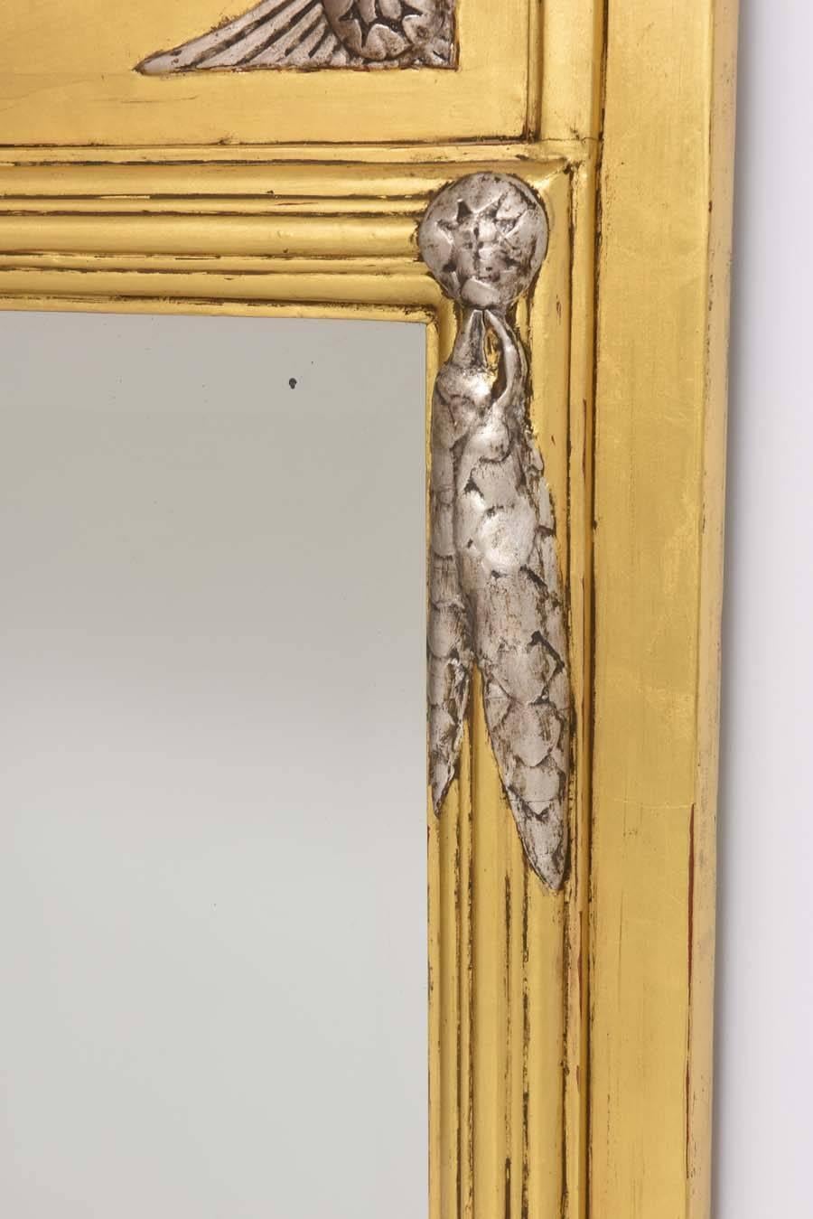 French Art Deco Trumeau Mirror in Gold and Silver Leaf In Fair Condition In West Palm Beach, FL