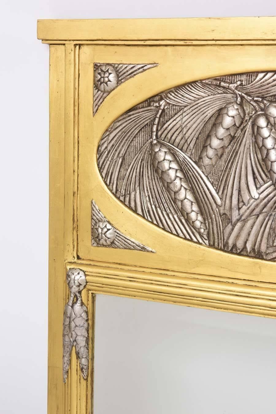 20th Century French Art Deco Trumeau Mirror in Gold and Silver Leaf