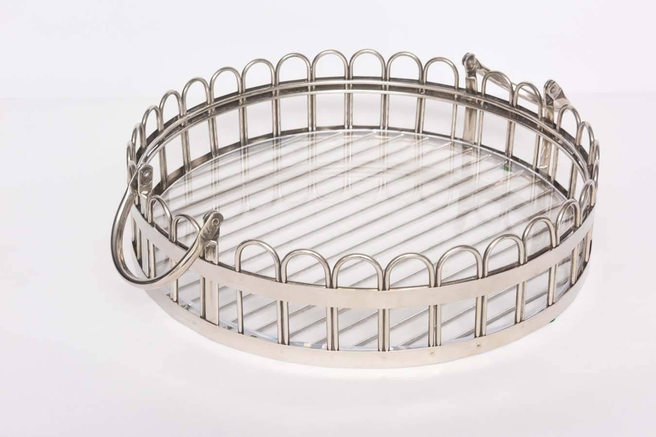 Godinger Silver-Plated Round Serving Tray with Lucite Inset, 20th Century 1
