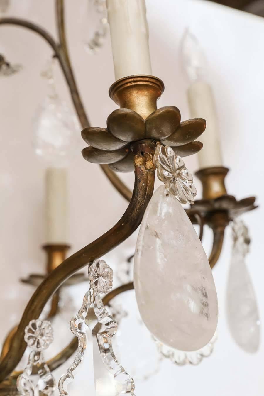 French Bronze and Crystal with Rock Crystal Chandelier, 19th Century