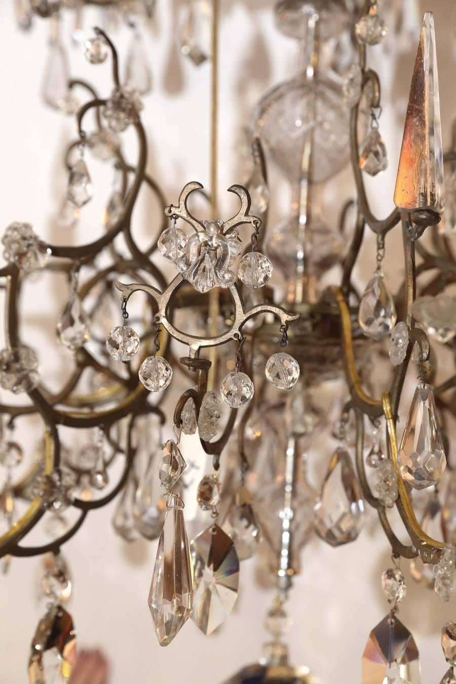 Italian  Venetian Bronze and Crystal Chandelier; with two tiers of lights