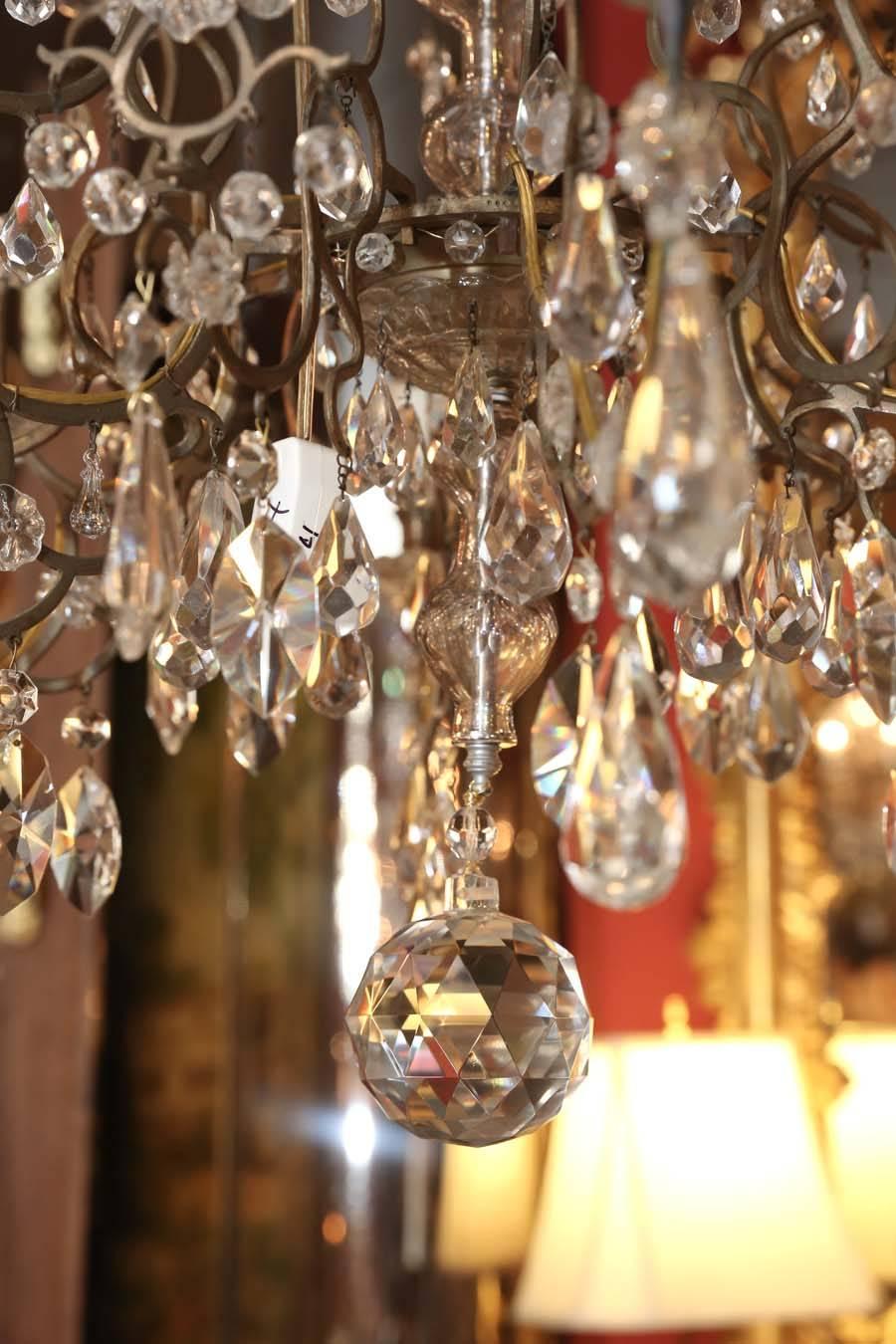 19th Century  Venetian Bronze and Crystal Chandelier; with two tiers of lights