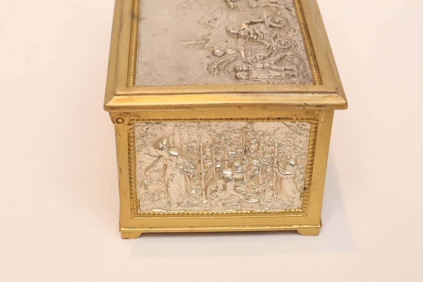 European Silver and Bronze Dore Decorative Box In Excellent Condition In Houston, TX