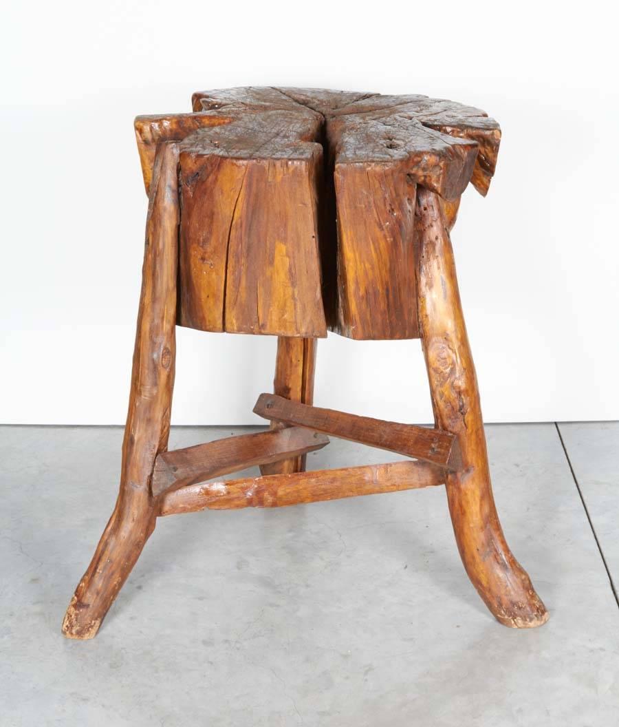 Early 20th Century Thick Rustic Chinese Butcher Block Stool/Table