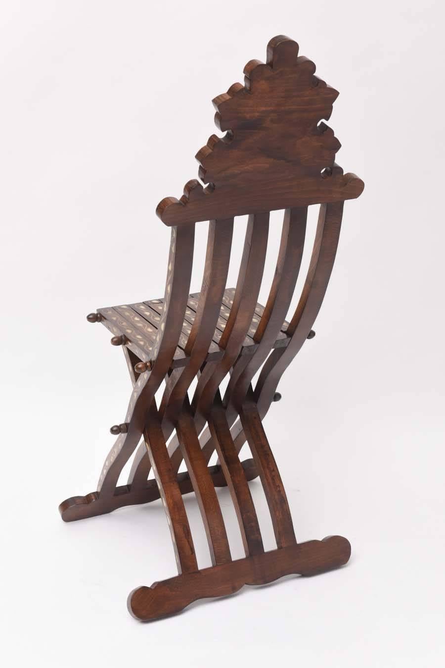 20th Century Syrian Mother-of-pearl Inlaid Folding Chair