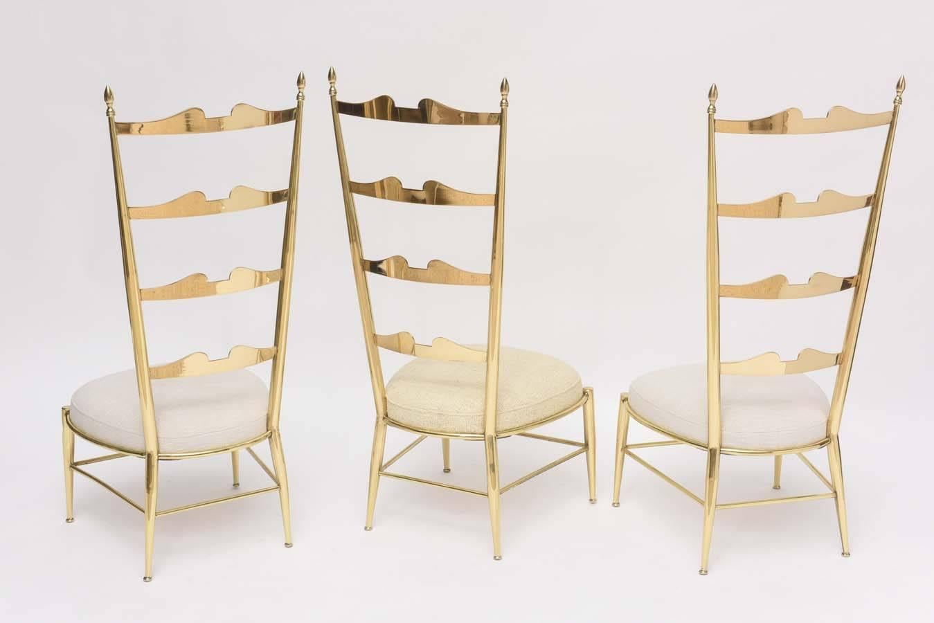 Mid-20th Century Rare Tall Back Brass Chiavari Chairs with Truncated Legs For Sale