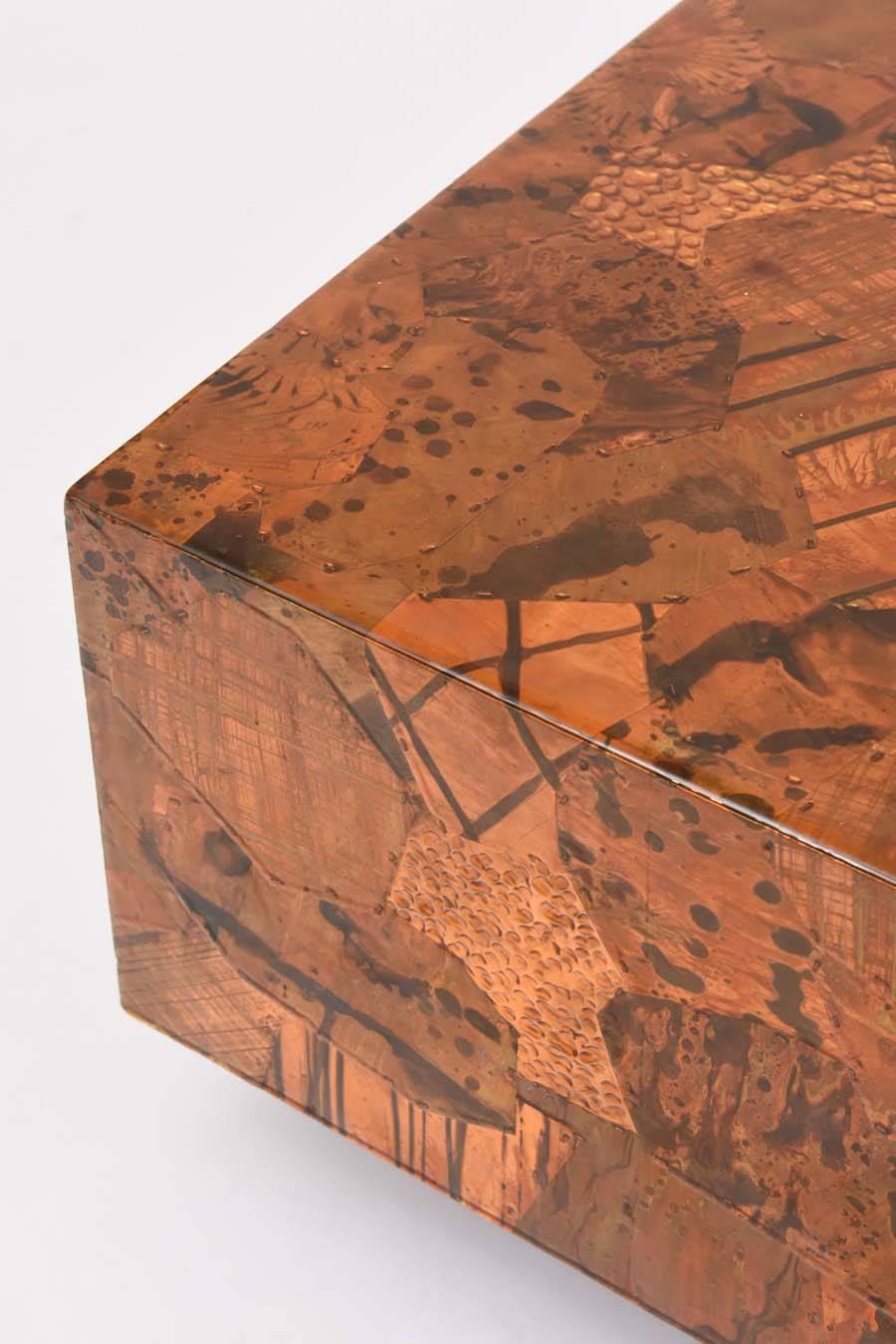 Painted Brutalist Copper-Clad Coffee Table in the Manner of Paul Evans