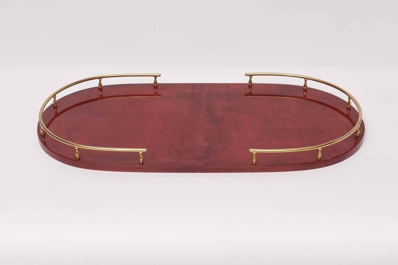 Red parchment serving tray by Aldo Tura, circa 1960.