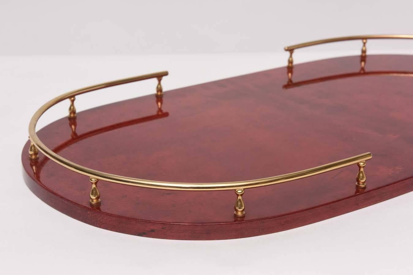 Hollywood Regency Aldo Tura Red Goatskin Serving Tray