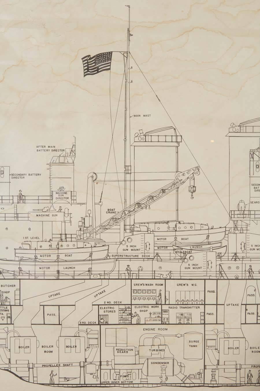 World War ii Era Framed Battleship Diagram 1