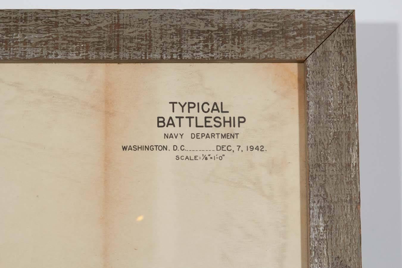 World War ii Era Framed Battleship Diagram 2