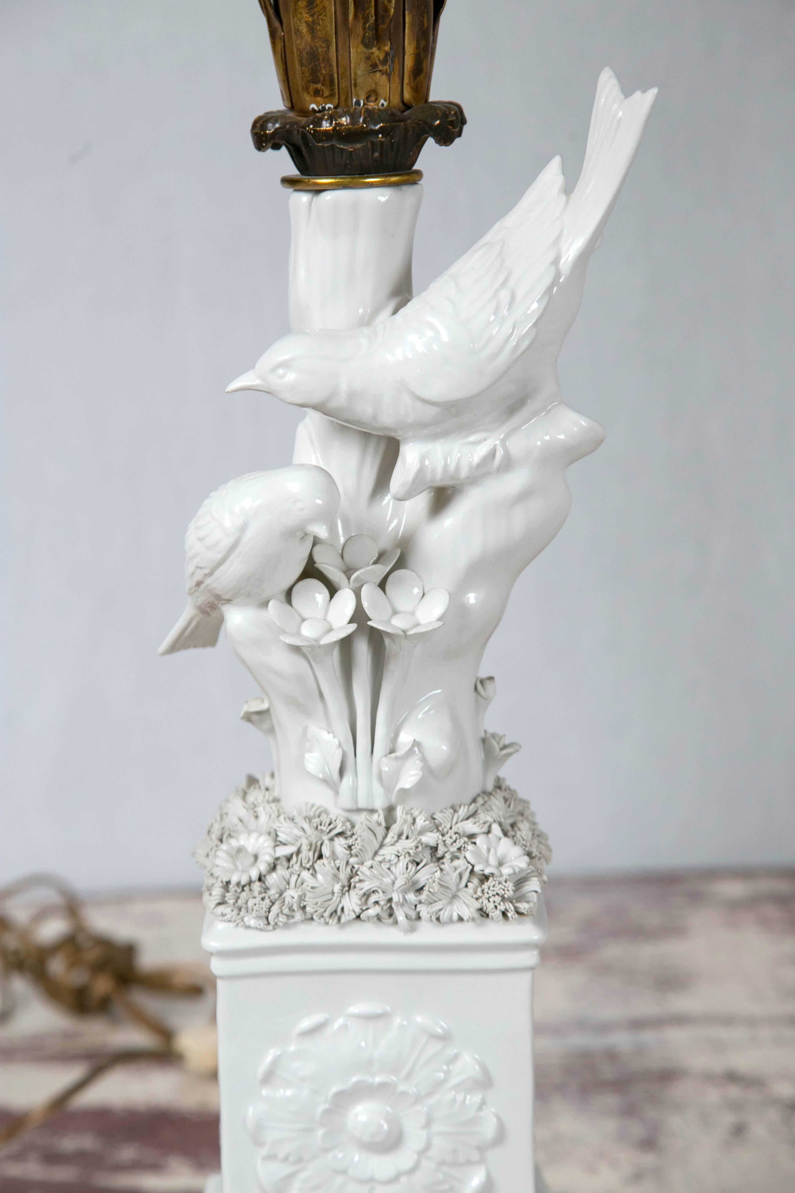 Hollywood Regency Blanc de Chine Bird Lamps