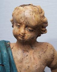 Beautiful Italian 18th Century Putti Statue One Piece of Wood Carved and Painted