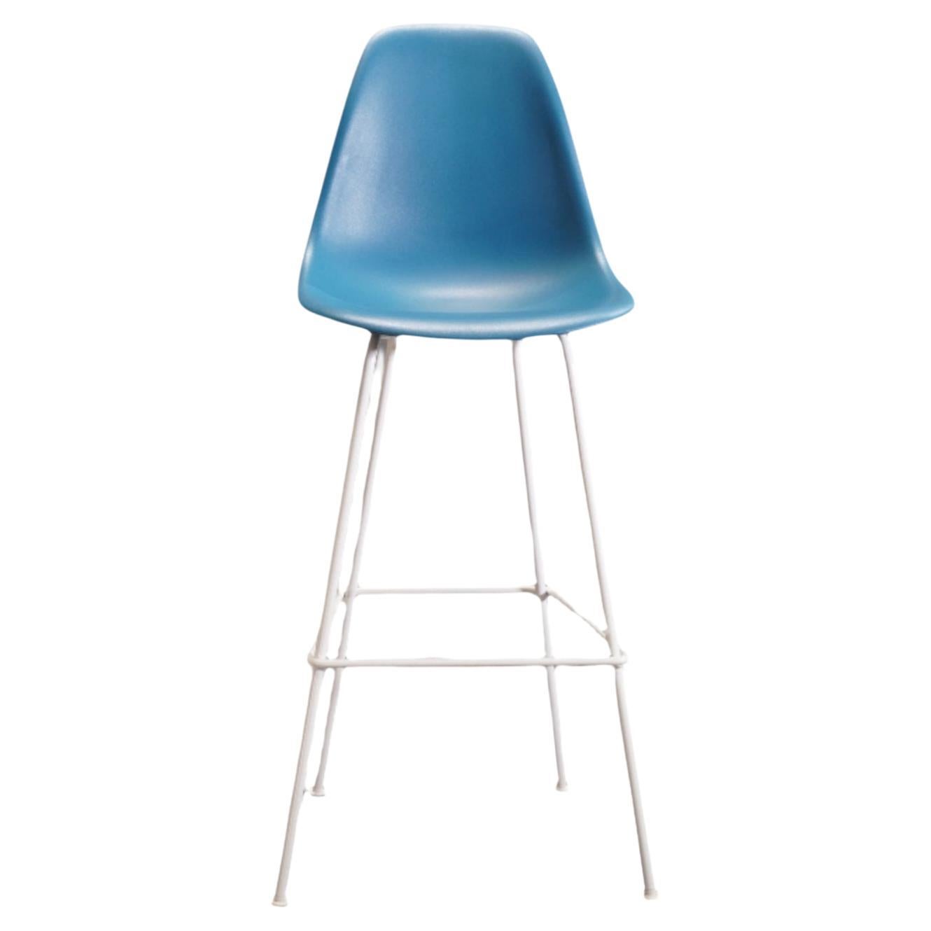 Herman Miller Blue Moulded Plastic Stool by Charles & Ray Eames For Sale
