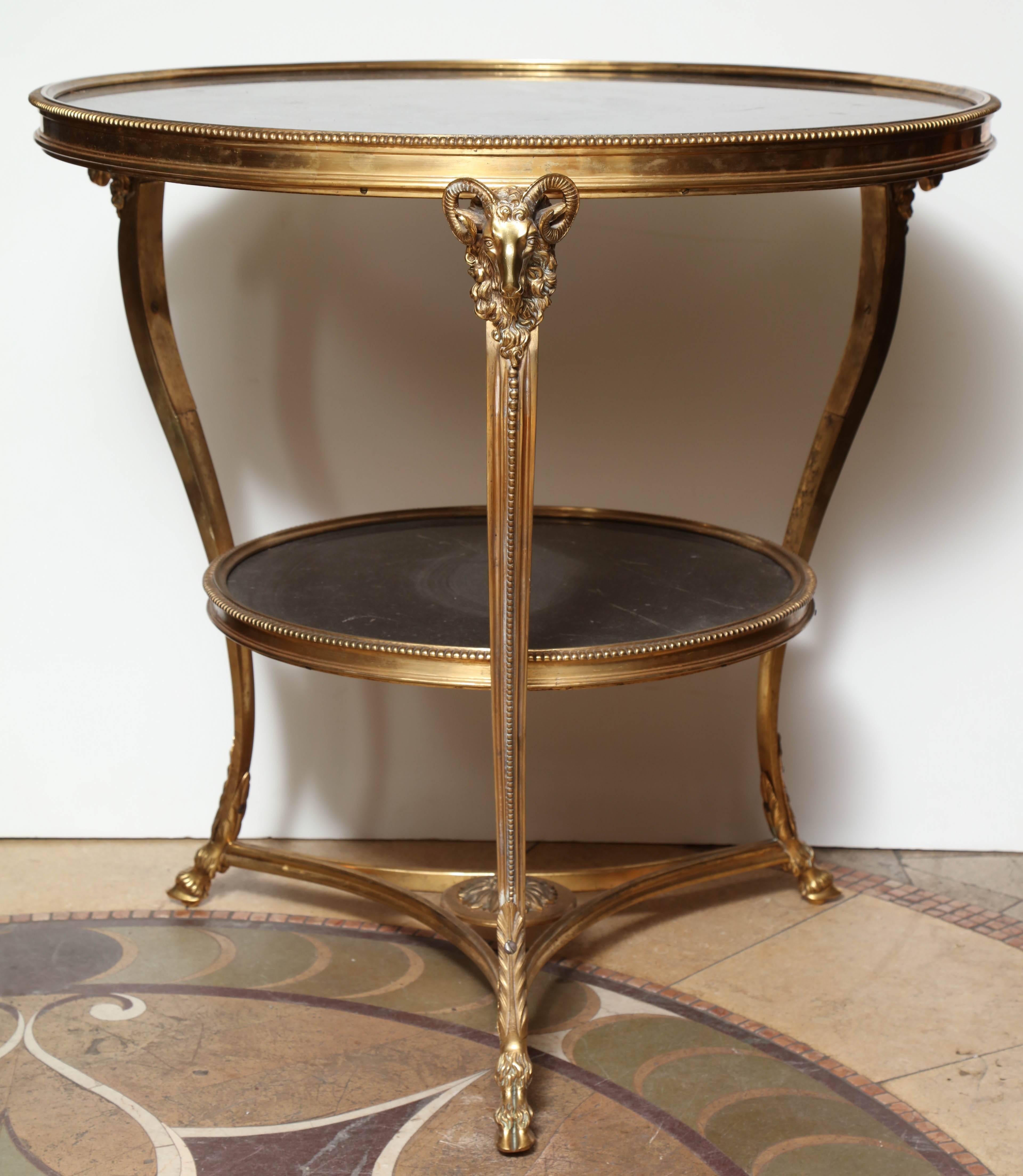 Pair of Louis XVI Style Gilt Bronze and Marble Gueridons 1