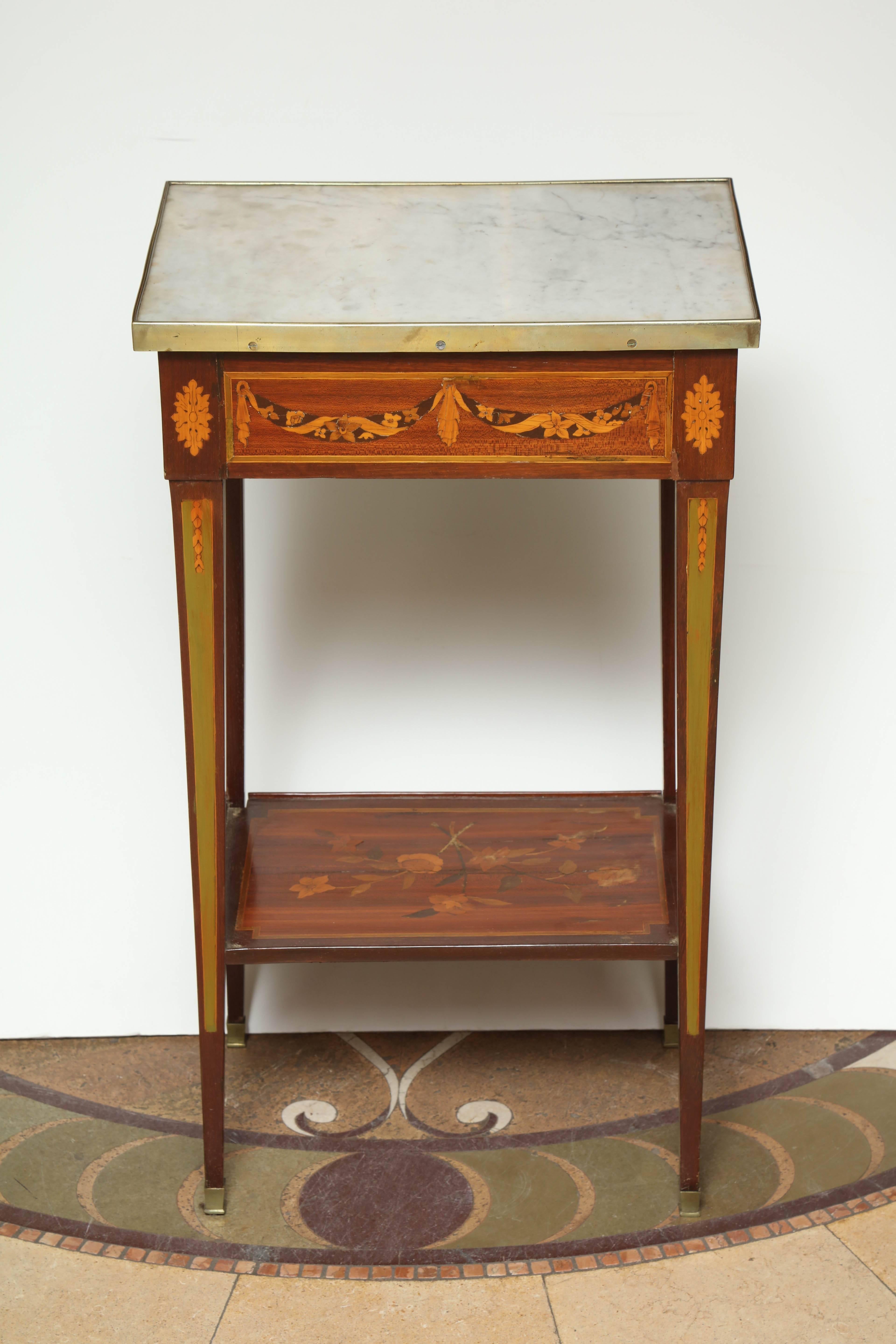 Louis XVI Marble-Top Inlaid Side Table In Excellent Condition In Westwood, NJ