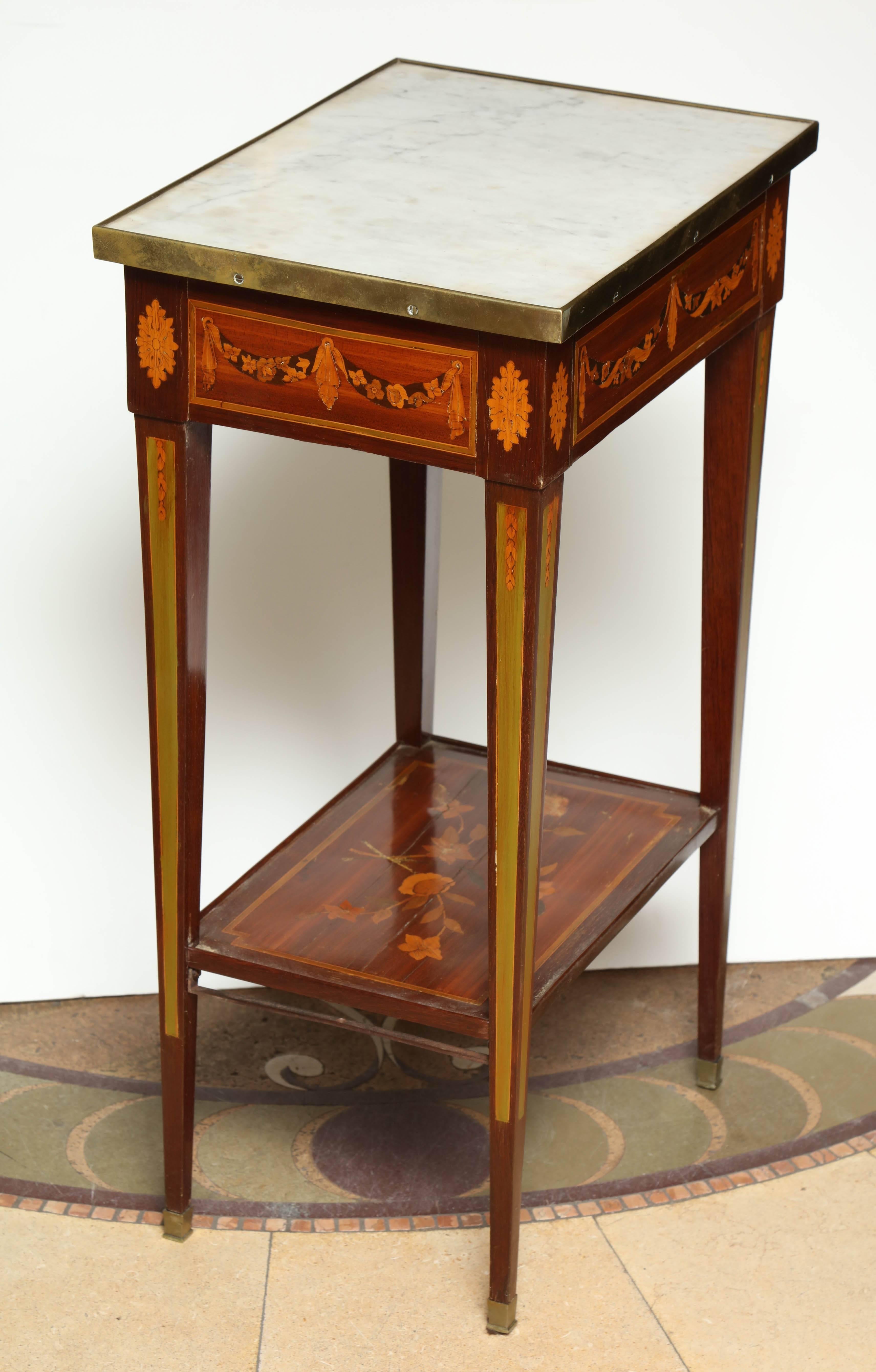 Wood Louis XVI Marble-Top Inlaid Side Table