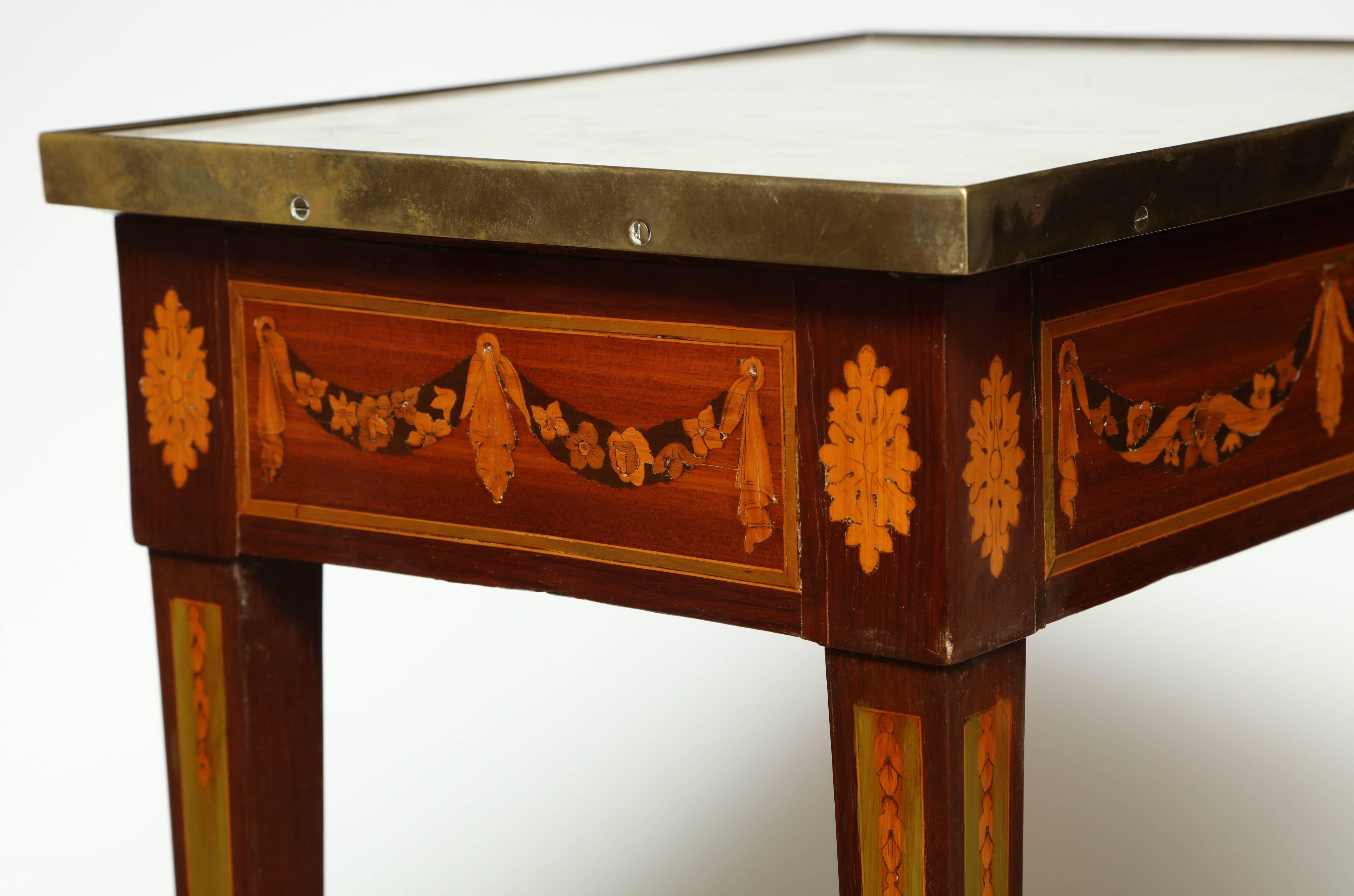 Louis XVI Marble-Top Inlaid Side Table 1