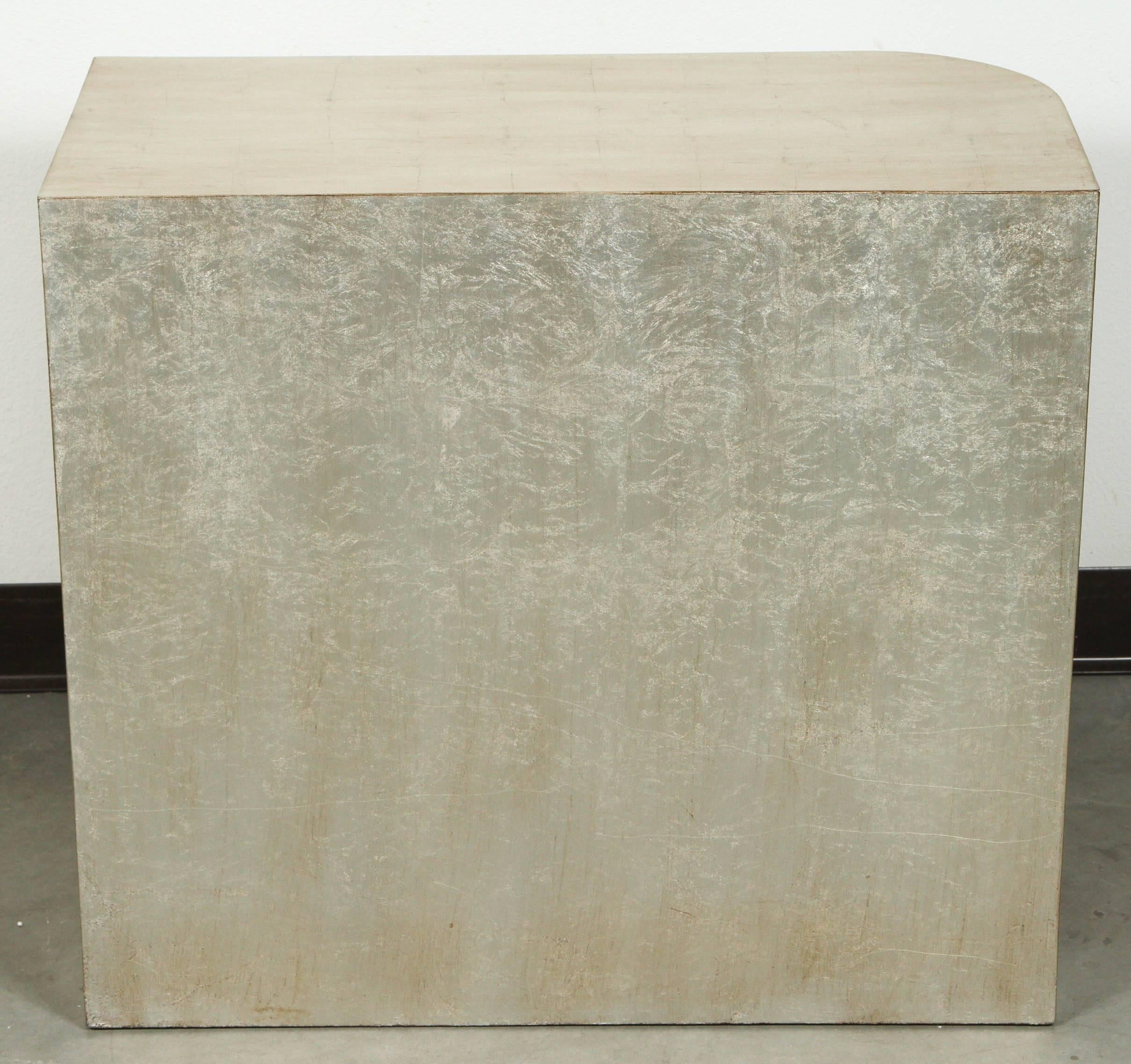 Silver Leaf Pair of Deco Style End Tables by James Mont