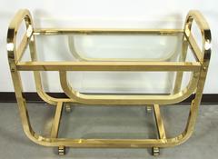 Glamorous 1970s High Style Polished Brass Bar Cart