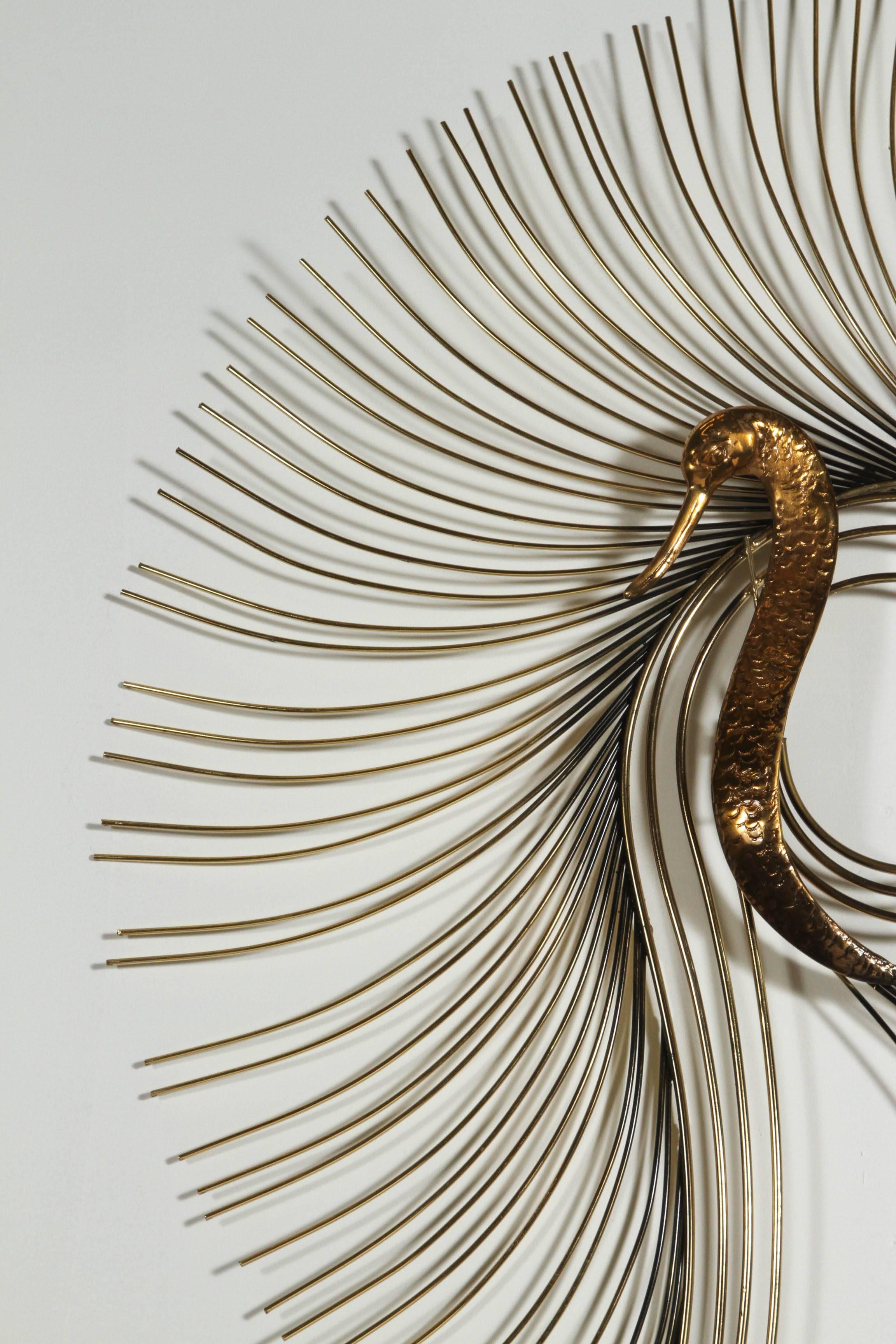 Brass Fabulous Peacock Sculpture by Curtis Jere